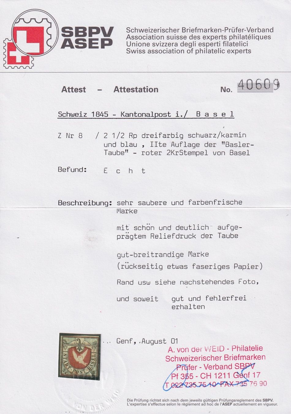 Alle Briefmarken: Nr.8, BASLER TAUBE gestempelt, gut bis breitrandig – Neu (gemäss Beschreibung) aus Ebikon von SilvioFreund 2
