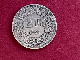 🇨🇭2 FR 1921 Silbermünze schön