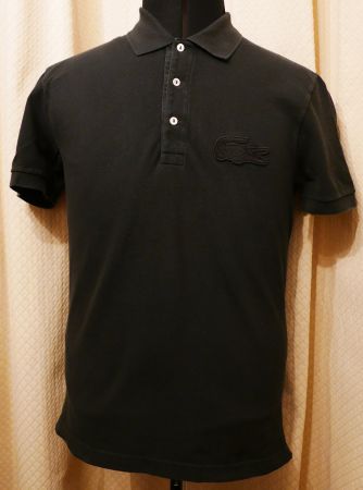 Polo LACOSTE Noir Grand Croco ton sur ton, 100% coton