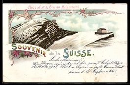 Lithographie Säntis, Berghütten, Reklame für Chocolat & Caca