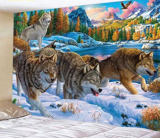 Foto & Immagini: Wandbehang Wolf Wolfsrudel im Fluss 150cmx 100cm – Nuovo e nell'imballaggio originale da Walenstadt venduto da emynmuil1