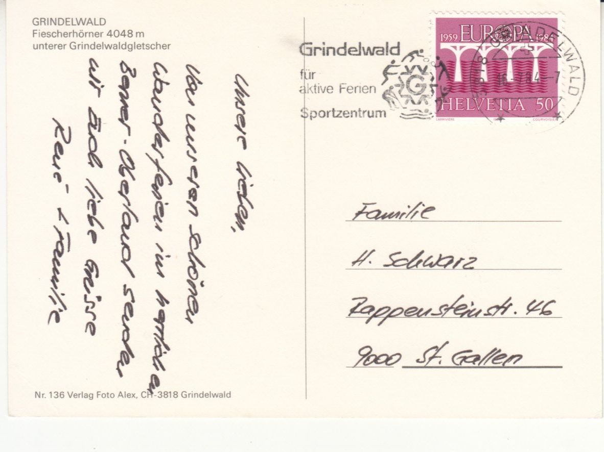 Cartoline postali: Grindelwald 1984 – Usato da Bürglen TG venduto da StampGraf 1