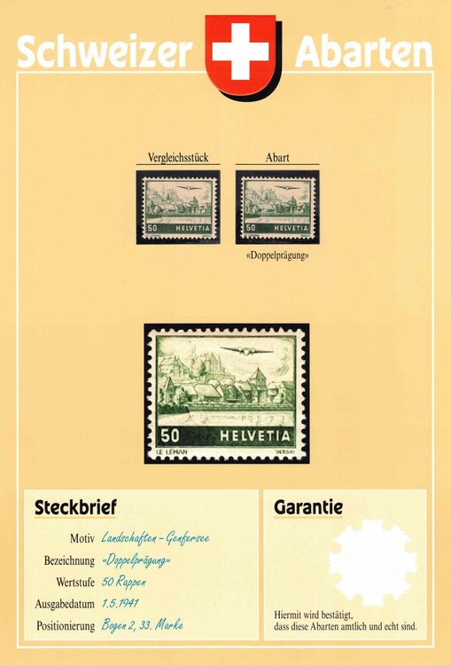 1941 Flugpost Nr. 29 DD mit Doppelprägung ** (Neu (gemäss Beschreibung ...