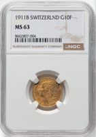 Goldvreneli: 10 Franken 1911 - NGC MS63 - Stempelglanz - RAR