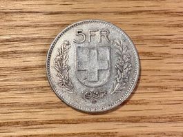 Schweizer 5 Franken Münze 1937 B gebrauchter Zustand