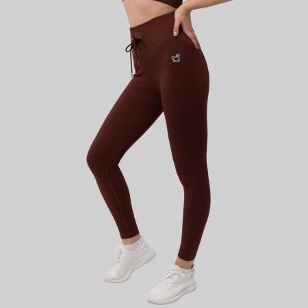 Sport Leggings Damen High Waist Seamless Gym Braun L YAKWARY