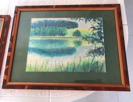 Landschaft, Andere Seite des Sees - Aquarell A4