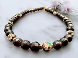 Unikat 💎 Kette Glasperlen,  Cloisonnè-Perlen 18 K vergoldet