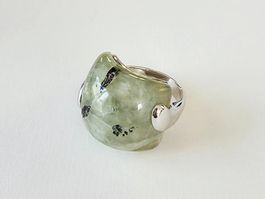 Einzigartiger Design Natur-Prehnit Silberring 925 - Neu