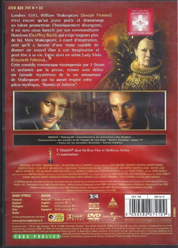 Tutti i DVDs: DVD Shakespeare in Love, VF/OST – Usato da Courtepin venduto da Fin_dj7p 1