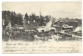 Gruss aus Muri (BE) Dorfpartie mit Kirche - Wohnhäuser  1905