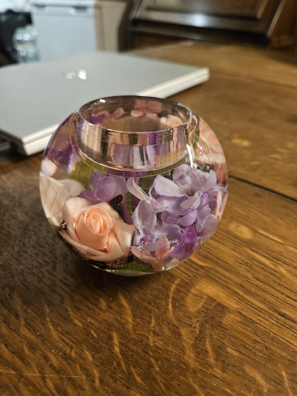 Kerzenständer: Romantisches Teelicht Glas mit Blumen (I) – Gebraucht aus Rorschach von TimelessTrading