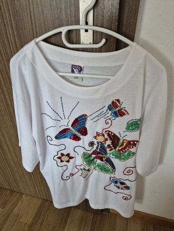 Weisses T-Shirt Yessica C&A, Gr. XL mit Schmetterlingen