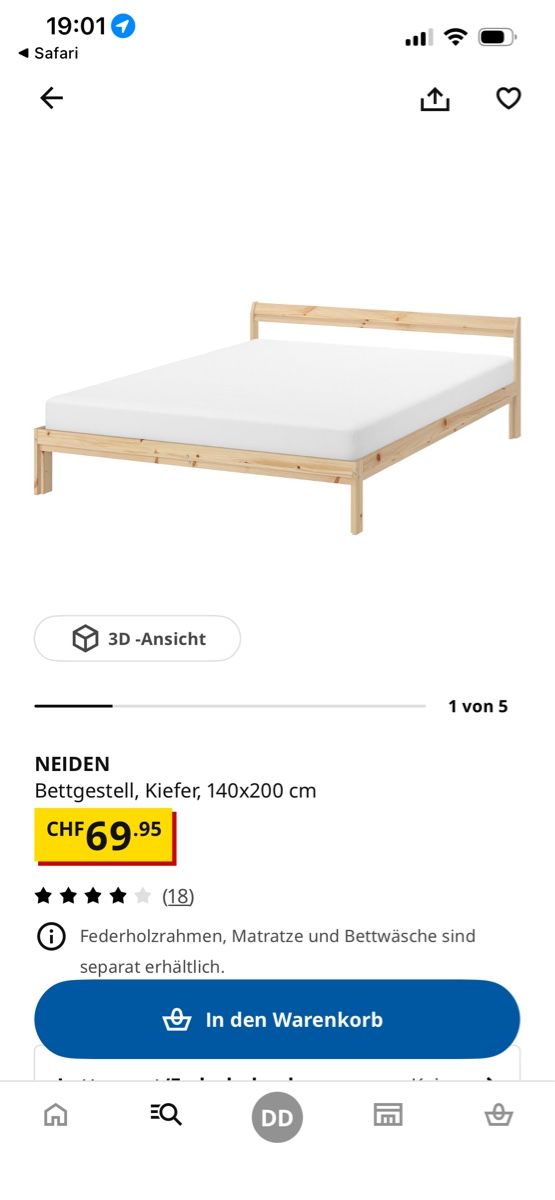 Letti: IKEA Neiden Bettgestell & Lattenrost  – Nuovo (secondo la descrizione) da Aarau venduto da den_7pb8