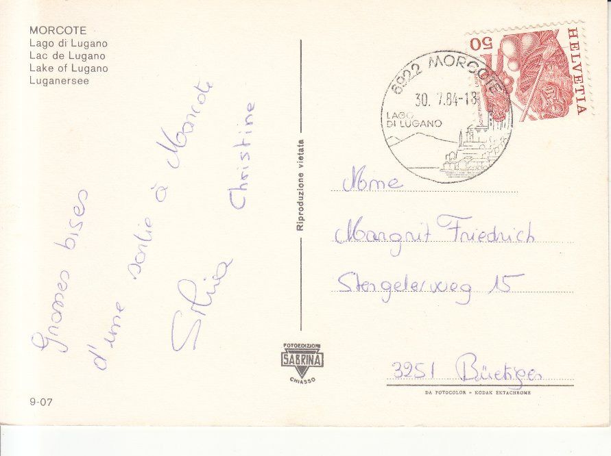 Cartoline postali: Morcote 1984 – Usato da Bürglen TG venduto da StampGraf 1