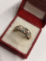 Antiker Goldring mit Perlen und Diamanten 14k Gold