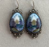Vintage Ohrringe Emaille Blau/ vintage boucles en émail
