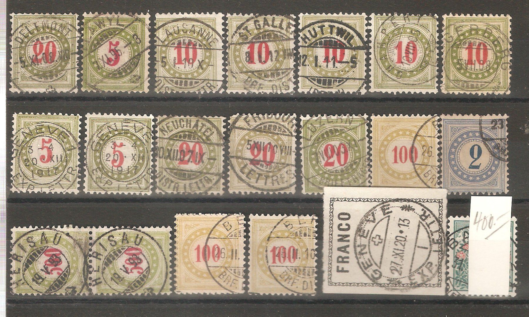 Tutti i francobolli: 21 Portomarken Zentralstempel – Usato da Lausanne venduto da Whorvath