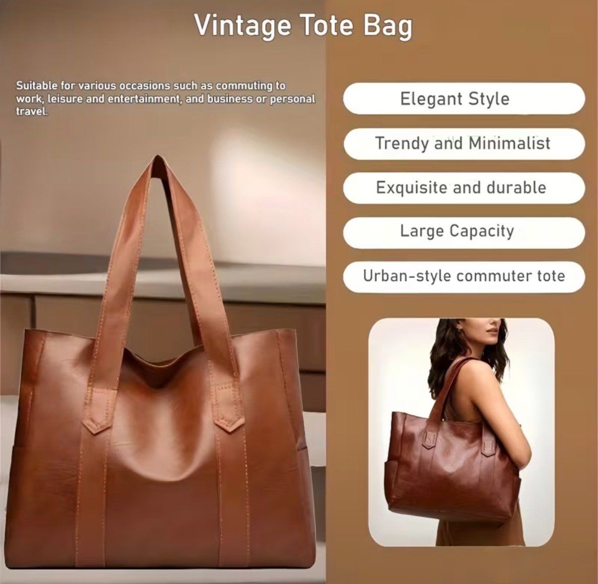 Borse da donna: Sac cabas vintage marron – Nuovo e nell'imballaggio originale da Thônex venduto da BrYu 2