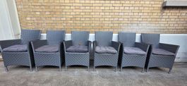 6 MAZUVO Gartenstühle / Sessel inkl. 12 Kissen (Polyrattan)