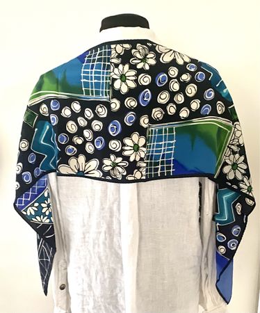 Seidenschal Patchwork Blumen Blau 27x145cm