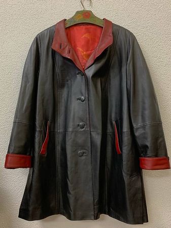 Vintage Corado Firenze Ledermantel Schwarz Rot L