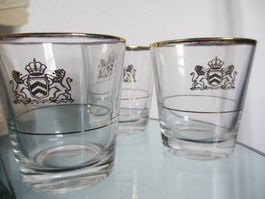 3 Stück Whiskygläser Goldrand Wappen Löwen