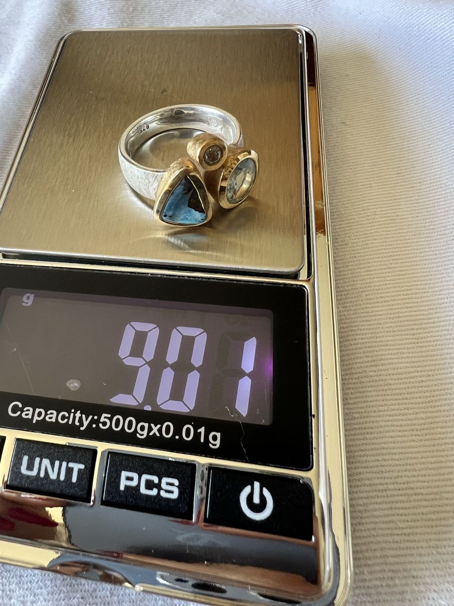 Anelli: 925 Silberring mit Aquamarin, Opal & Diamant | Handarbeit – Usato da Bolligen venduto da Solina12 7