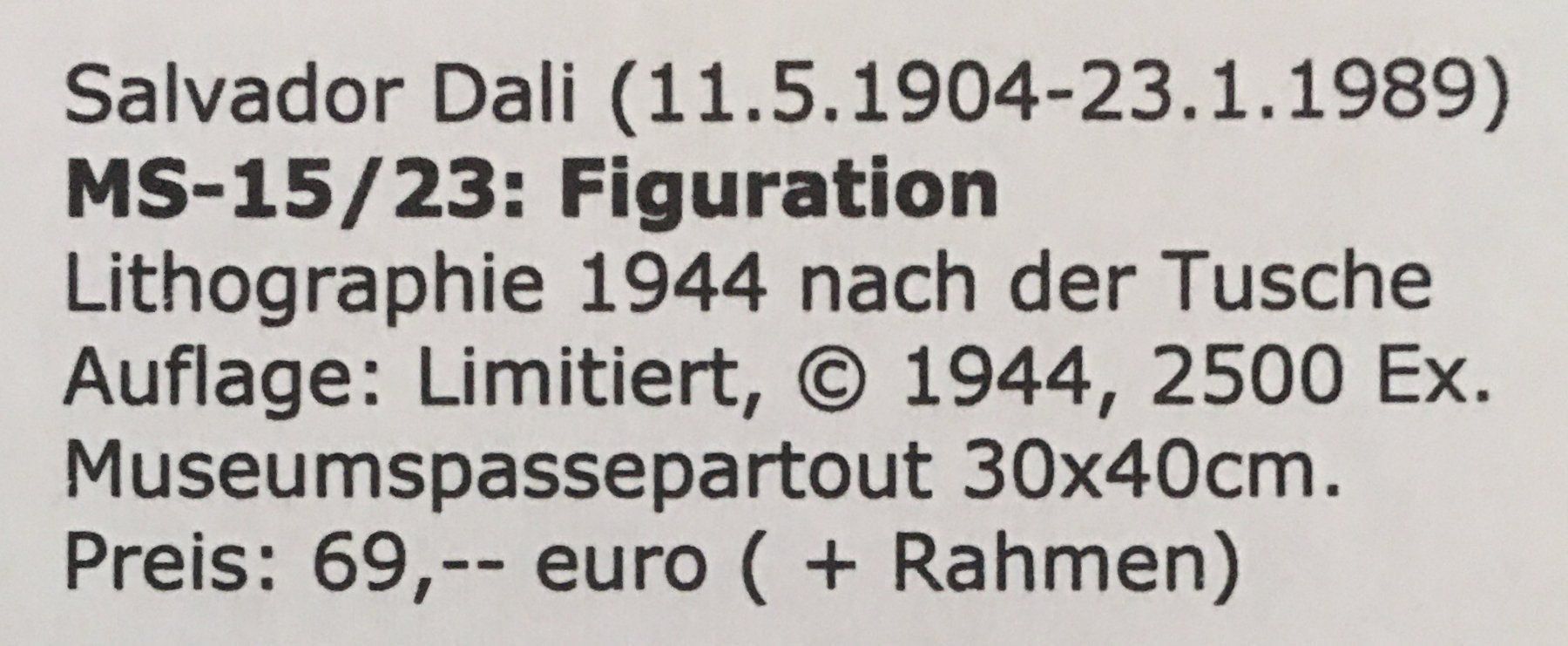 Grafica & Litografie: SALVADOR DALI MS-15/23 "Figuration" – Usato da Nennigkofen venduto da Sommersonnen 2