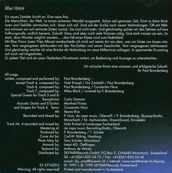 CD: Paul Brandenberg BLUE VISION Electronic New Age Ambient  CD – Usato da Kandergrund venduto da Sososo 3