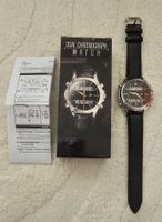 Herren Dual Chronograph Uhr schwarz Lederarmband neu