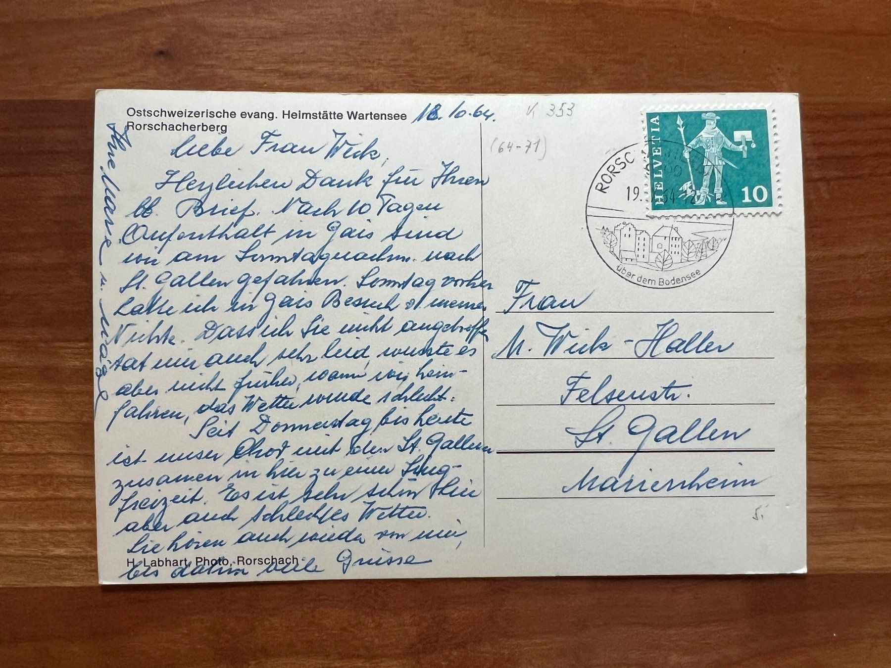 Cartoline postali: Rorschach Werbestempel    (M280) – Usato da Hinwil venduto da Sidi4
