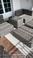Lounge Set Rattanoptik grau mit Tisch und Glasplatte
