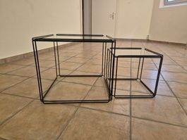 Beistelltische Metall Glas 2er Set