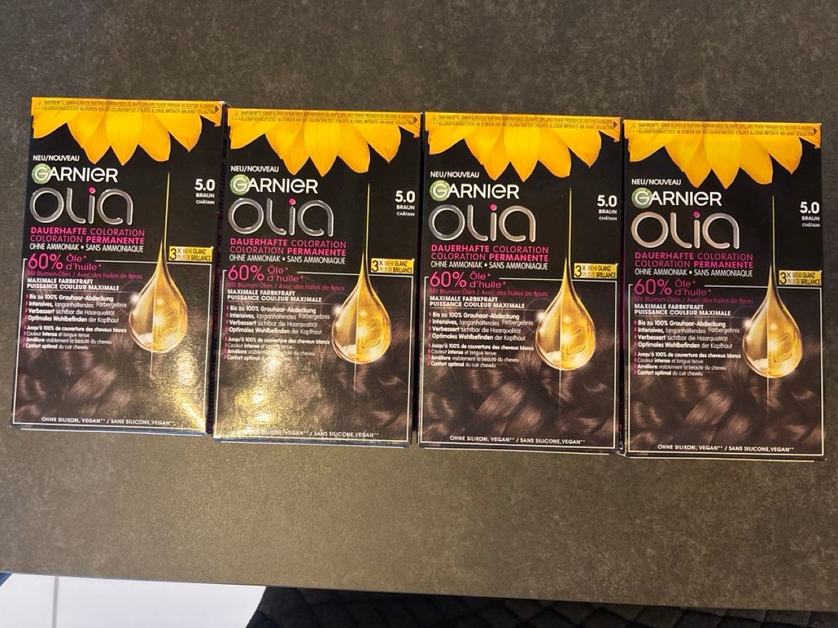 Färbemittel: 4x Garnier OLIA Haarfarbe 5.0 Braun – Neu und originalverpackt aus Hauptwil von rap_5lh5