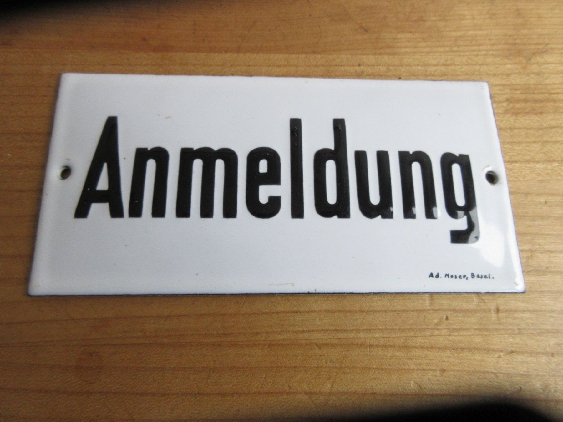 Insegne: Emailschild "Anmeldung", gewölbt – Usato da Binningen venduto da tempipassati