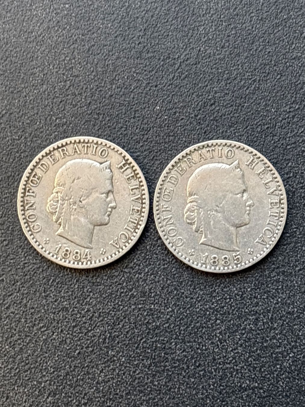 Tutti le monete: 2x SCHWEIZ 20 Rappen 1884/1885 – Usato da Guntershausen venduto da Herbie8357
