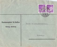 Bedarfsbrief 1938 Portofreiheitsmarke, Kantonsspital SG