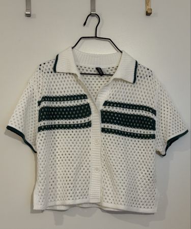 Shirt Strick-Cardigan weiss grün (H&M, Gr. S)