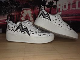 Coole weisse Sneakers mit Glitzer und Nieten, Grösse 37