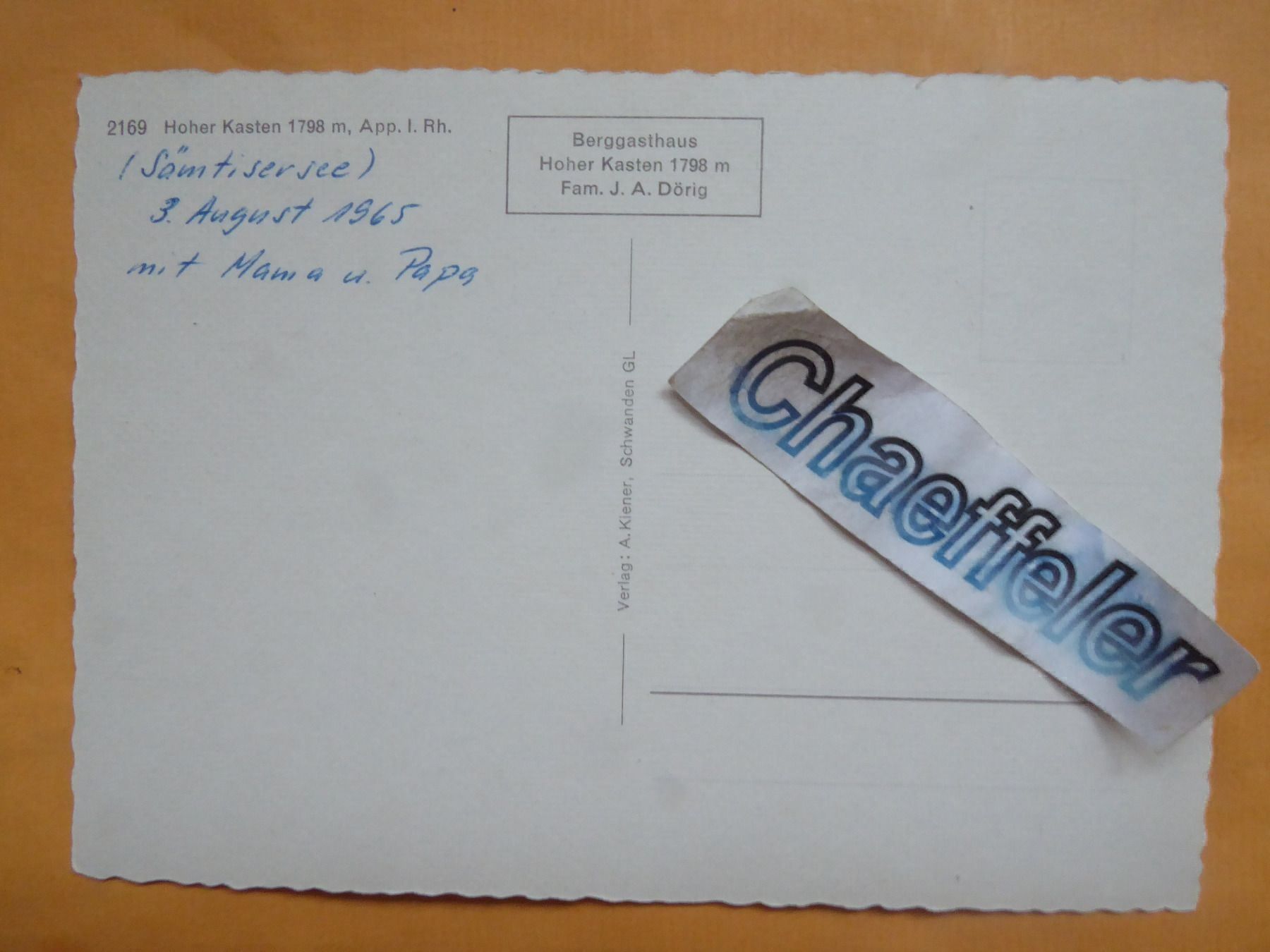 Cartes postales: 2169 Hoher Kasten  1965 – D'occasion à Zürich par Chaeffeler 1