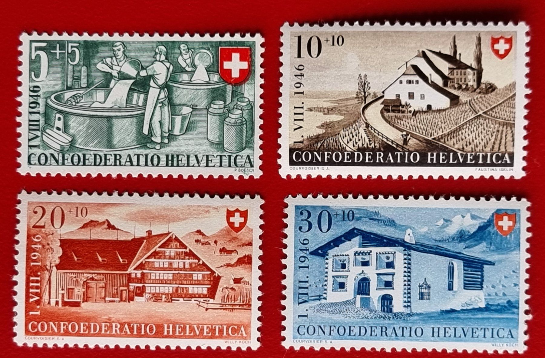 Tutti i francobolli: PRO PATRIA SATZ 30 - 33 1946** POSTFRISCH – Nuovo (secondo la descrizione) da Düdingen venduto da Quartierstrasse