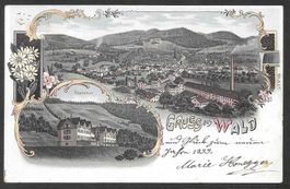 Wald farbige Lithografie Sanatorium und Gesamtansicht