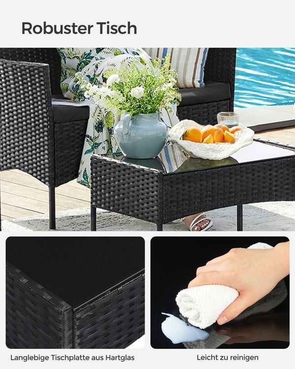 Set di tavolo e panche: Balkonmöbel Gartenmöbel Set Polyrattan Lounge Schwarz JONAS – Nuovo e nell'imballaggio originale da Lachen SZ venduto da MAMORU-MOEBEL 4