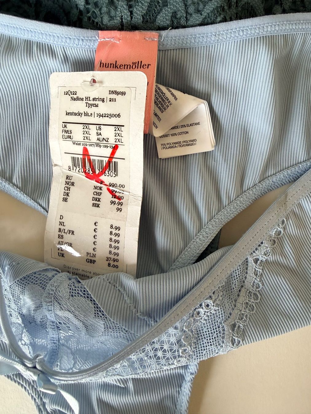 Hunkemöller Altra biancheria intima: HUNKEMÖLLER, String, Grösse 2XL, Farbe Grün und Hellblau – Nuovo e nell'imballaggio originale da Rudolfstetten venduto da gst_g7xl 1