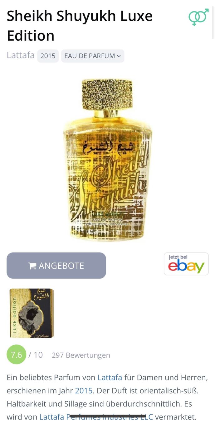 Lattafa Parfum & Eau de Toilette: Lattafa Sheikh Shuyukh Luxe Edition EDP 5ml. – Gebraucht aus Zürich von deruja 1