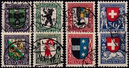 1925/26, Pro Juventute "Wappen" Nr. J33-40, 2 Serien gest.