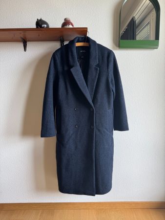 Monki navy coat – long, tailored fit, size M