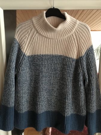 Pull LECOMTE col montant bleu/blanc, T. 42