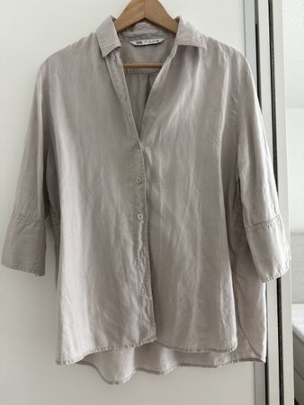 Zara Leinen Bluse, hellbeige, Gr. S, Sommer Kollektion